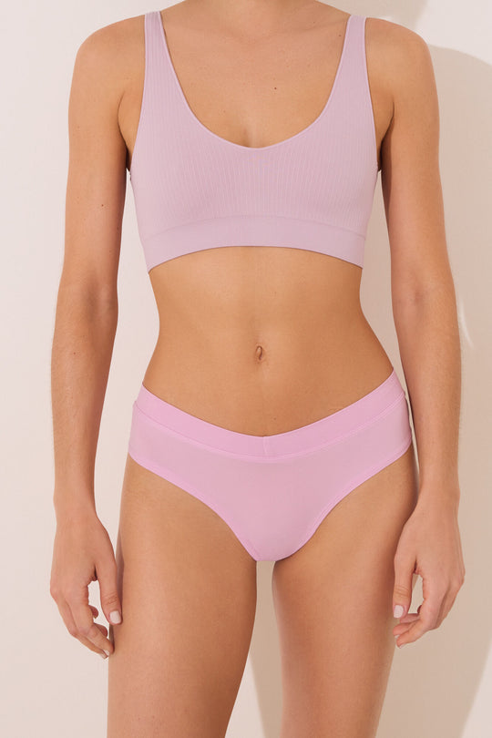 سروال داخلي برازيلي واسع مجمّع وردي