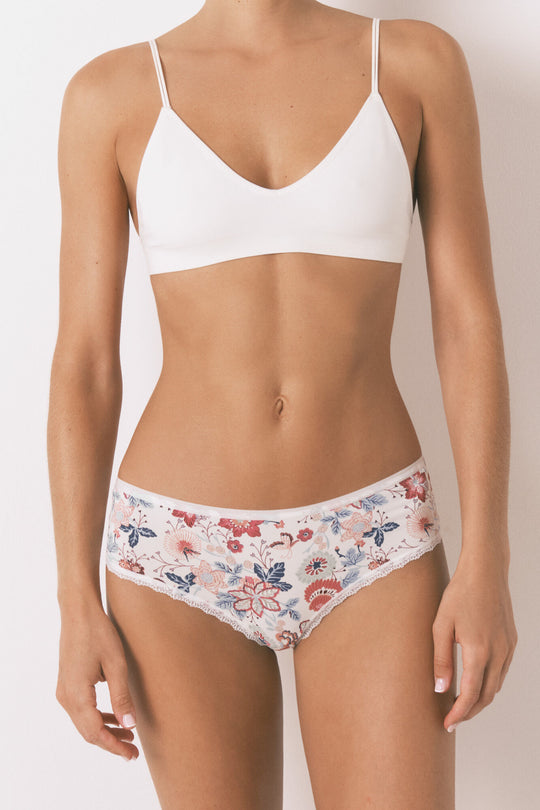 Wide Brazilian panty with ivory printed microfiber