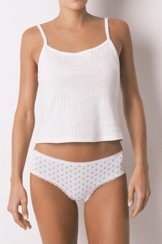 White wide floral print Brazilian panty