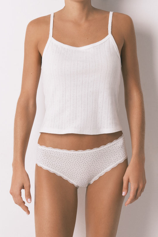 White cotton and plumetis classic wide panty