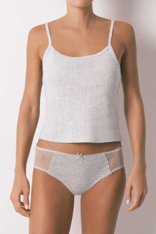 Grey cotton and plumetis classic full panty