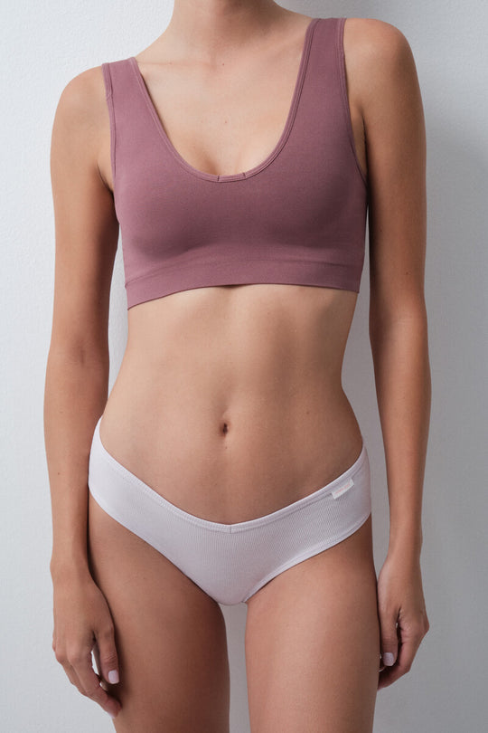 Pink ribbed cotton Brazilian panty