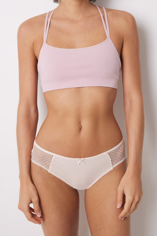 سراويل داخلية واسعة من القطن الوردي بالدانتيل وربطة أو فيونكة