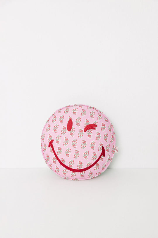 Smiley print round cushion