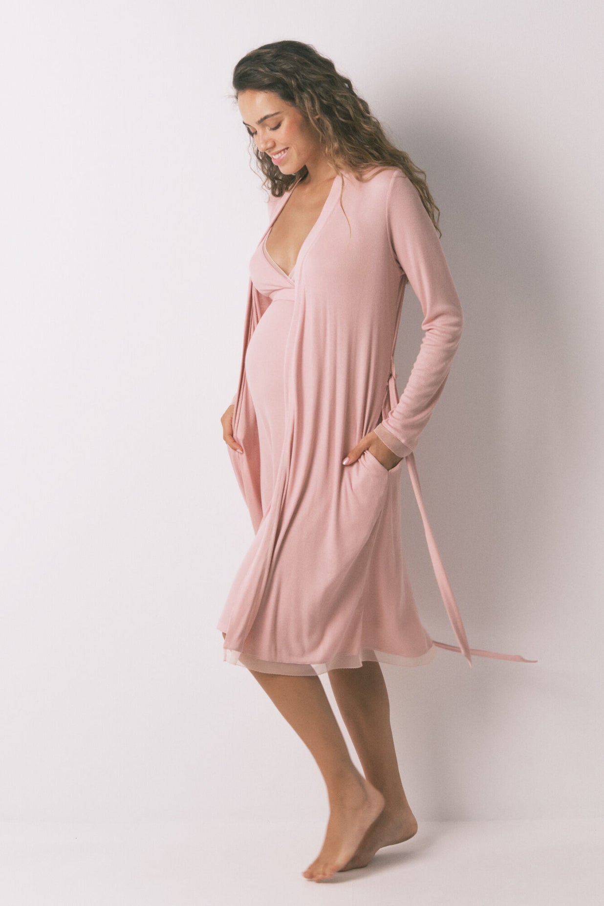 Robe pink ribbed maternity gown|Women'secret  Women'secret KSA