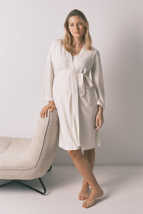 White maternity belted robe