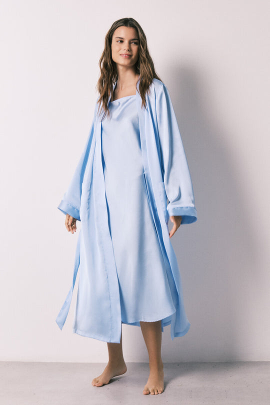 Blue satin midi robe