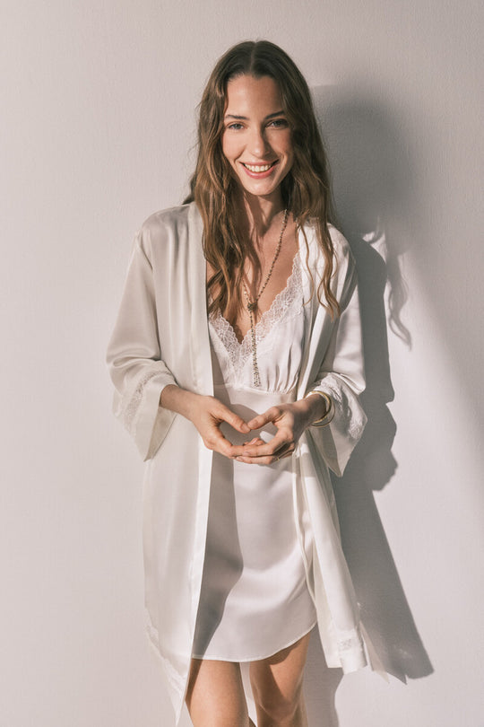 Beige satin long robe