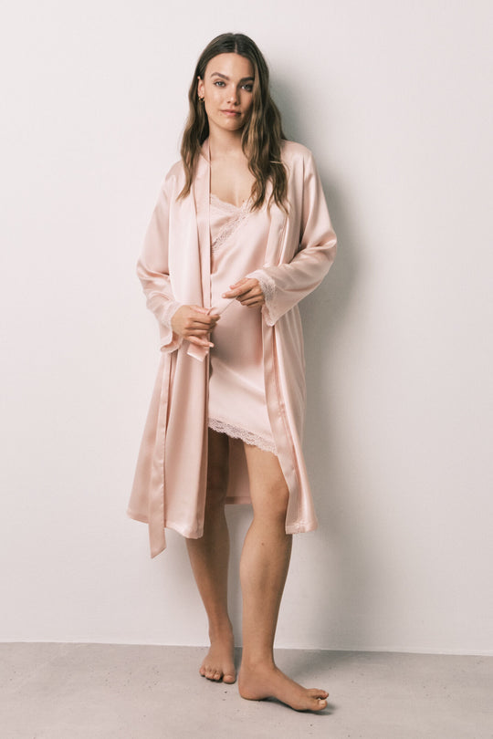 Satin-finish lace midi robe