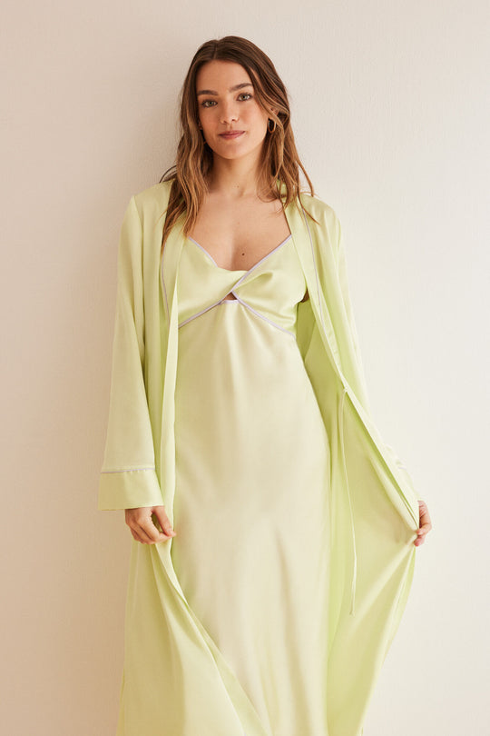 روب كيمونو أخضر ساتان