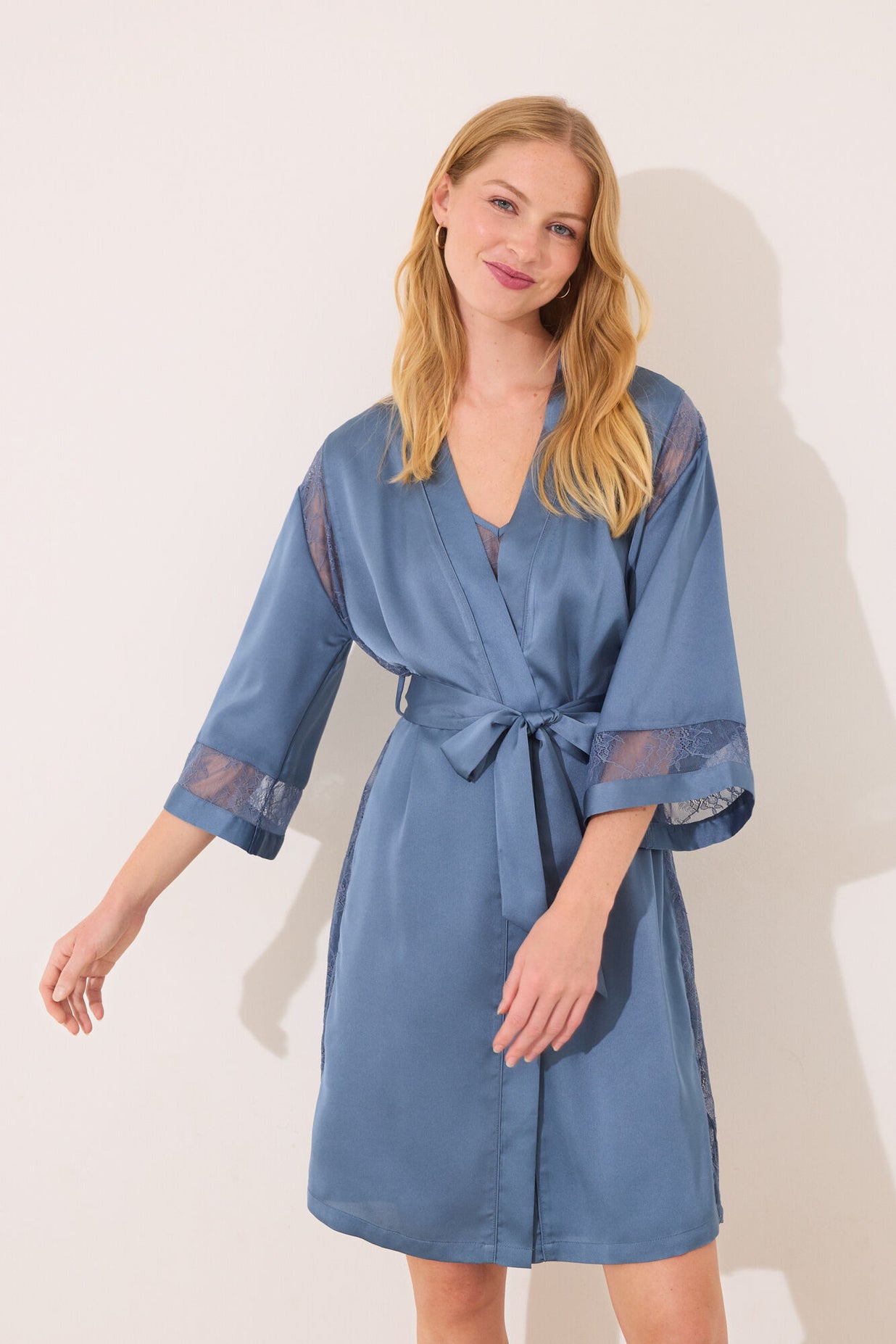 Blue chiffon fabric midi robe|Medium Blue Robe|Women'secret - Main Image