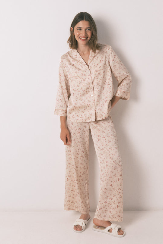 Pink satin long pajama shirt
