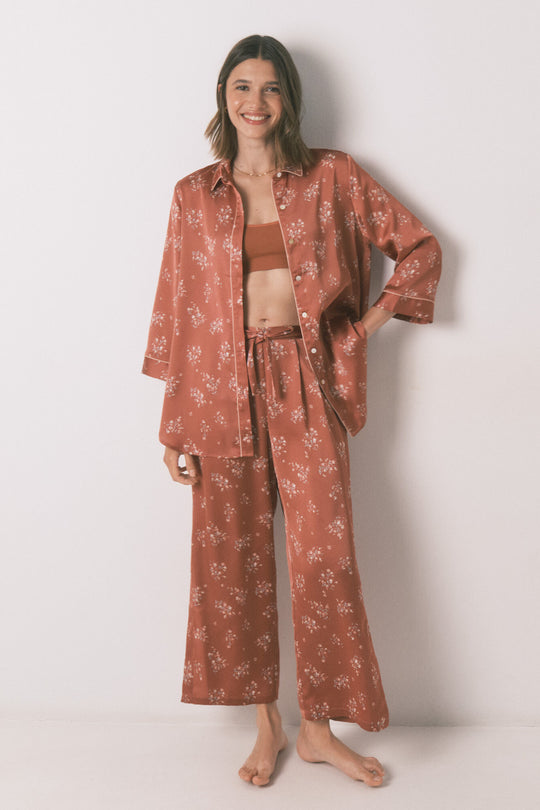 Long orange satin pajama shirt