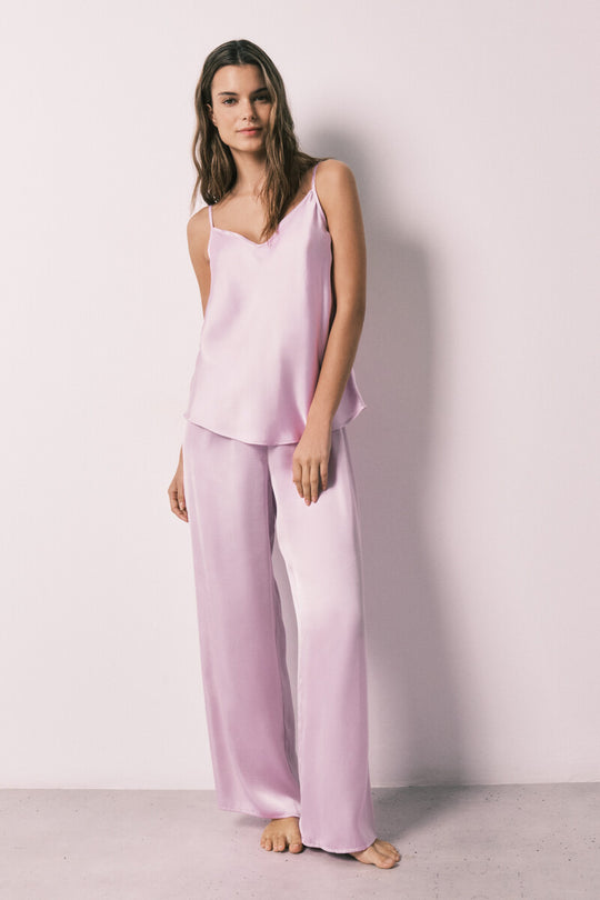Lilac satin long pyjamas