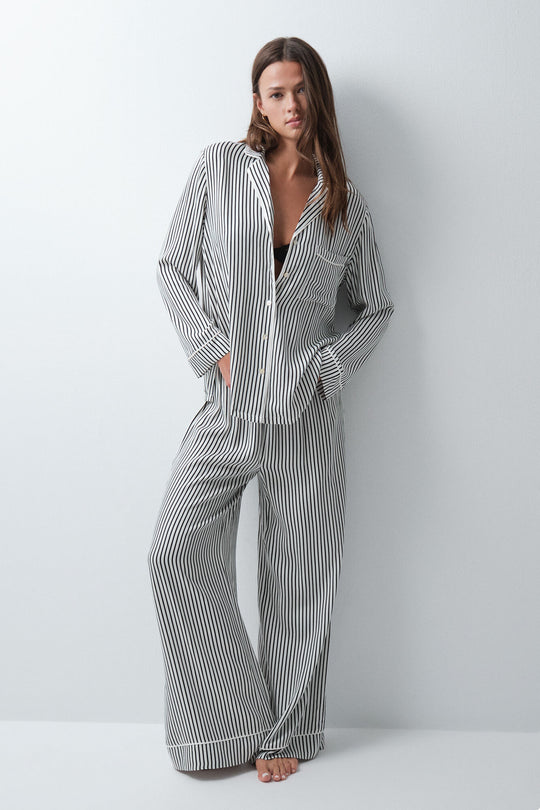 Black and white striped classic pyjamas