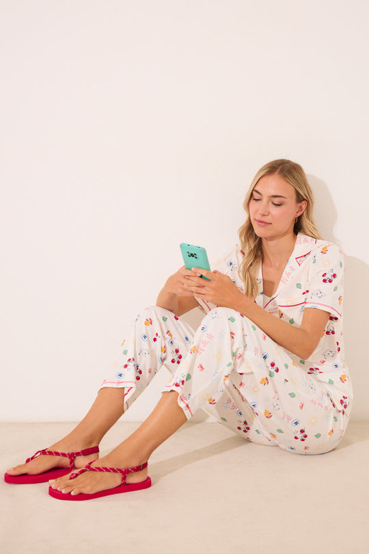 بيجاما نسائية كلاسيكية من القطن الابيض 100٪