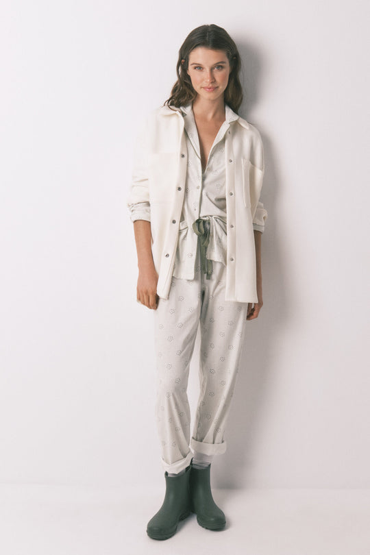 بيجاما طويلة كلاسيكية 100٪ قطن بطبعة سنوبي