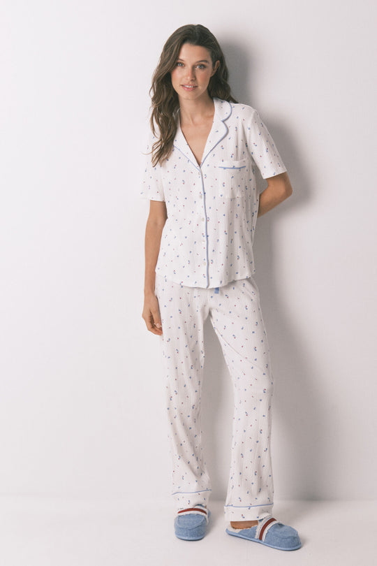 White floral cotton classic pyjamas
