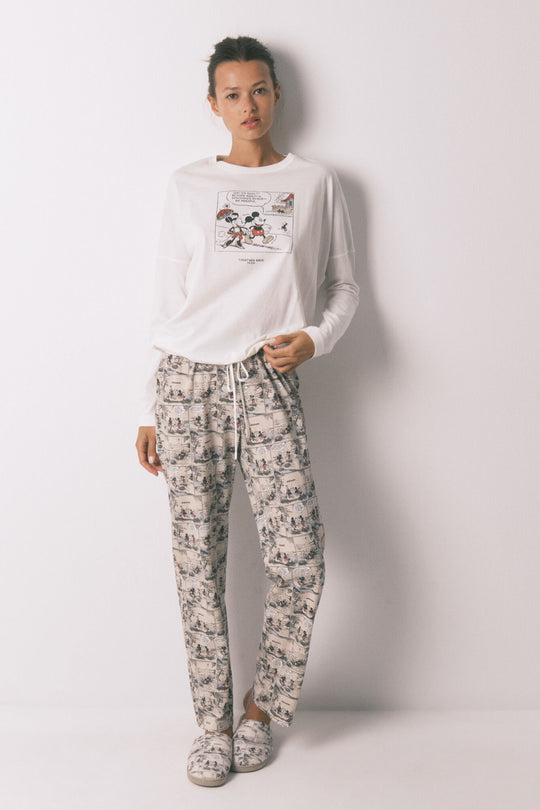 100% cotton white Mickey Mouse long pyjamas