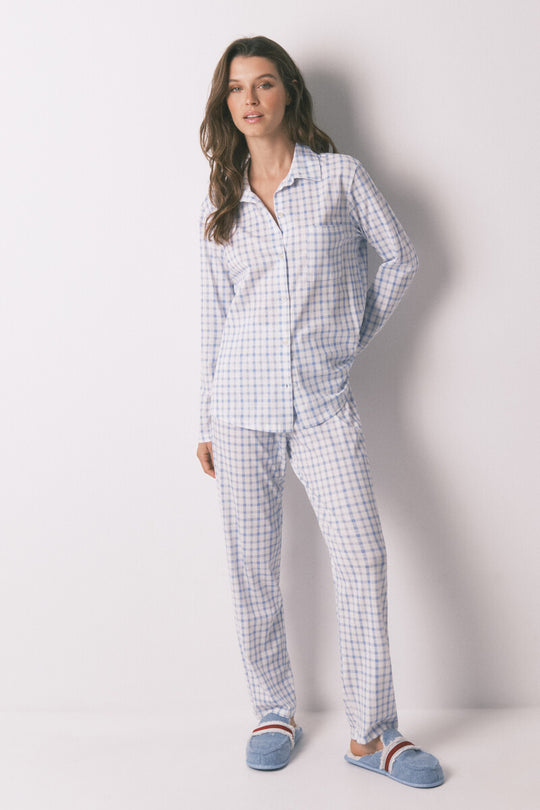 Blue checked cotton classic pyjamas