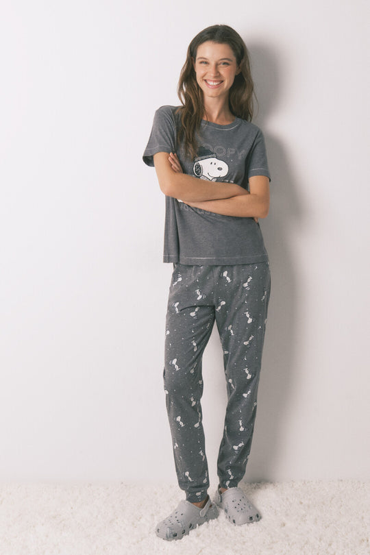 Long , short sleeve 100% cotton Snoopy long pyjamas