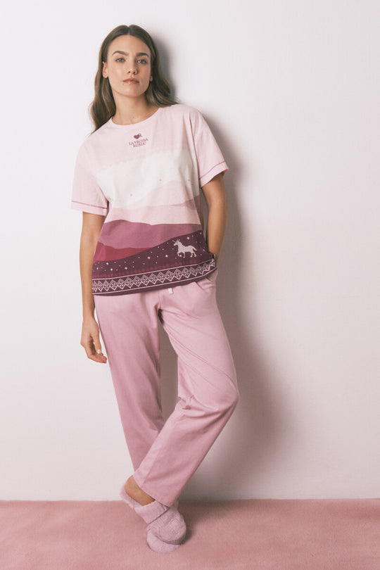 بيجاما طويلة قطن 100% بأكمام قصيرة