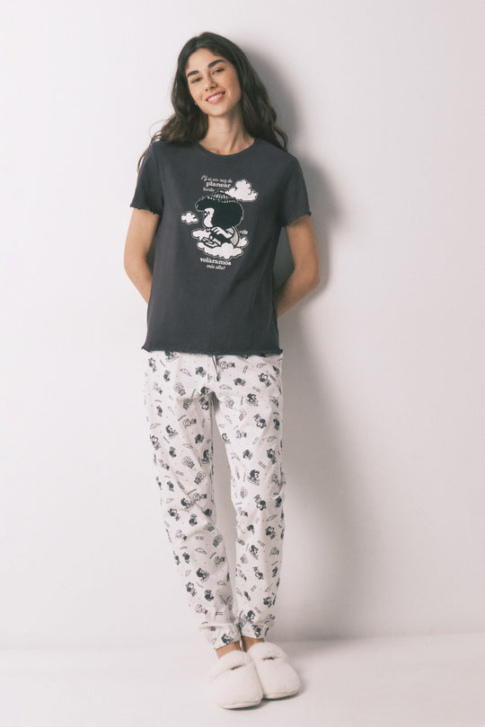 Grey 100% cotton printed pyjamas MAFALDA