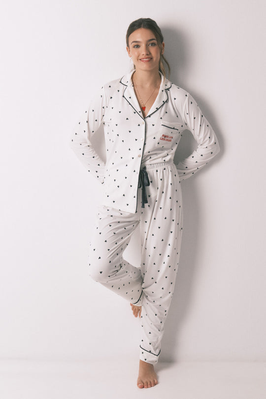 Long classic heart print pyjamas