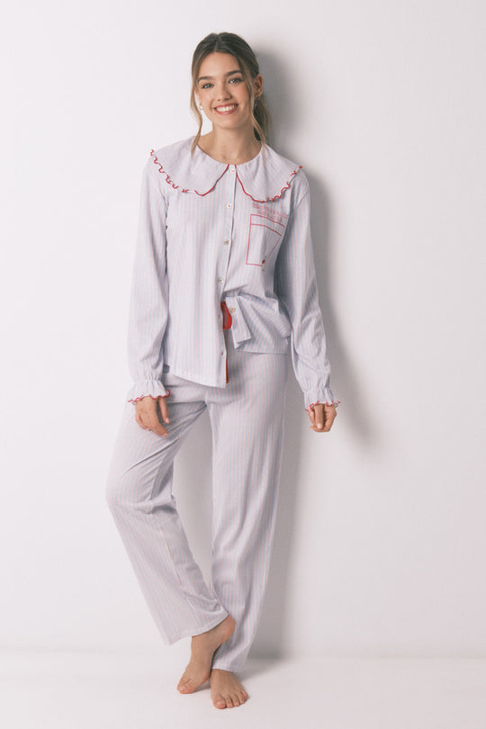 Cotton long Peter Pan collar pyjamas