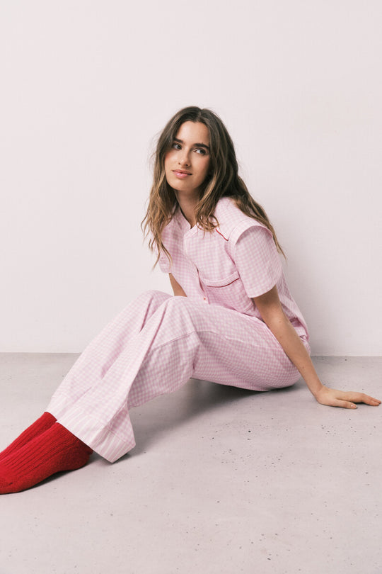 Cotton striped short sleeve long pyjamas