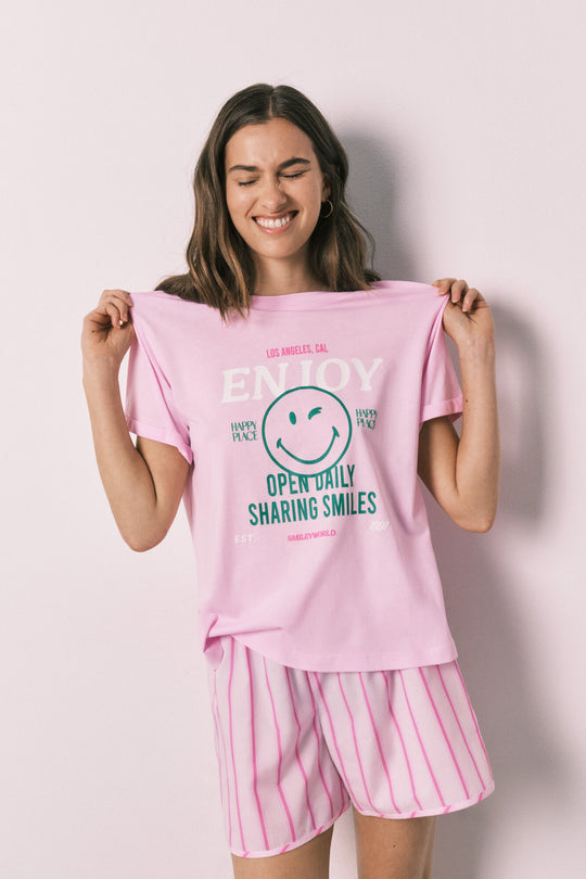 بيجامة قصيرة قطن وردي SmileyWorld®