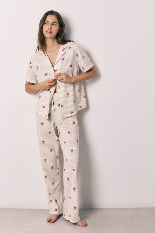 Striped floral cotton classic long pyjamas