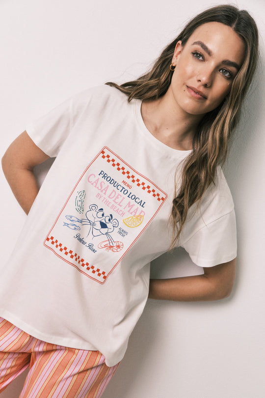 Pink Panther striped cotton long pyjamas