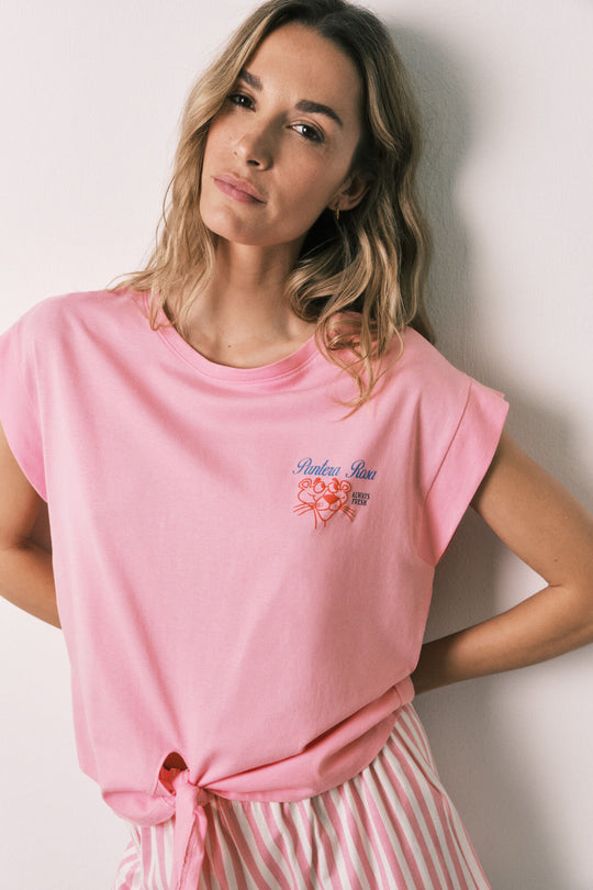 Pink cotton short pyjamas The Pink Panther tie-up