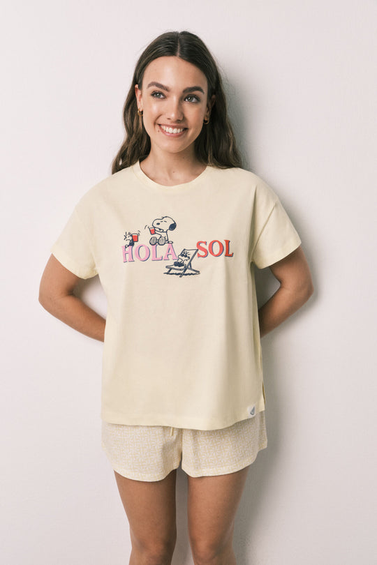 Yellow cotton short pyjamas Snoopy
