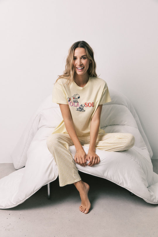 Yellow cotton long pyjamas Snoopy