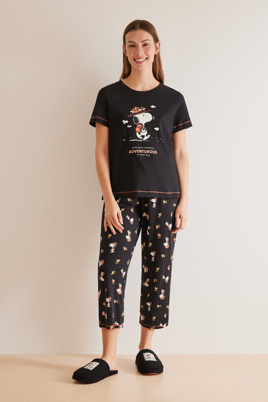 100% Cotton Capri Length Black Snoopy Pyjamas