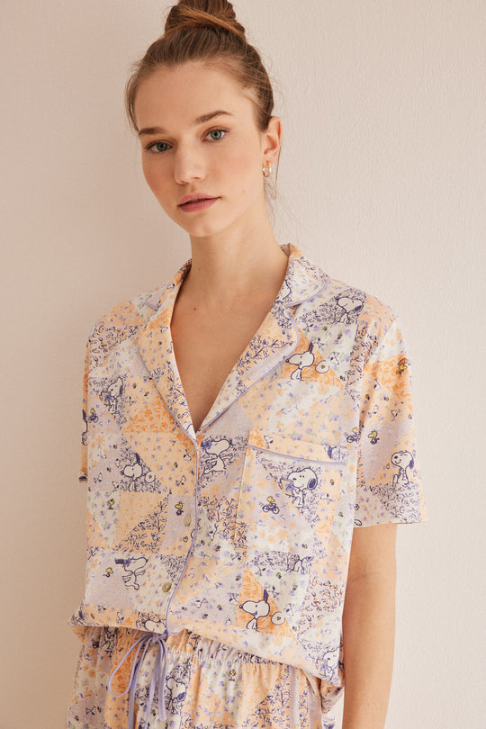 بيجاما قصيرة كلاسيكية من سنوبي 100% قطن 