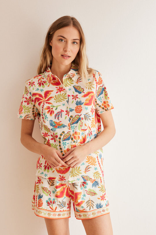 Classic 100% cotton pyjamas with tropical shorts