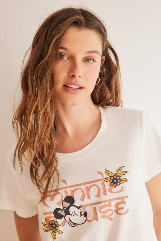 بيجاما كابري من القطن 100% بنقشة ميني بلون عاجي