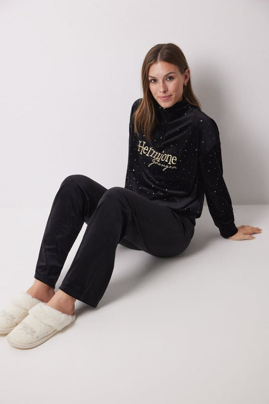 Hermione black velvet long pajamas