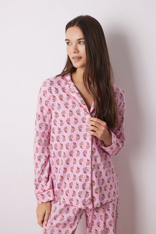 100% cotton shirt pajamas with Hindu flowers