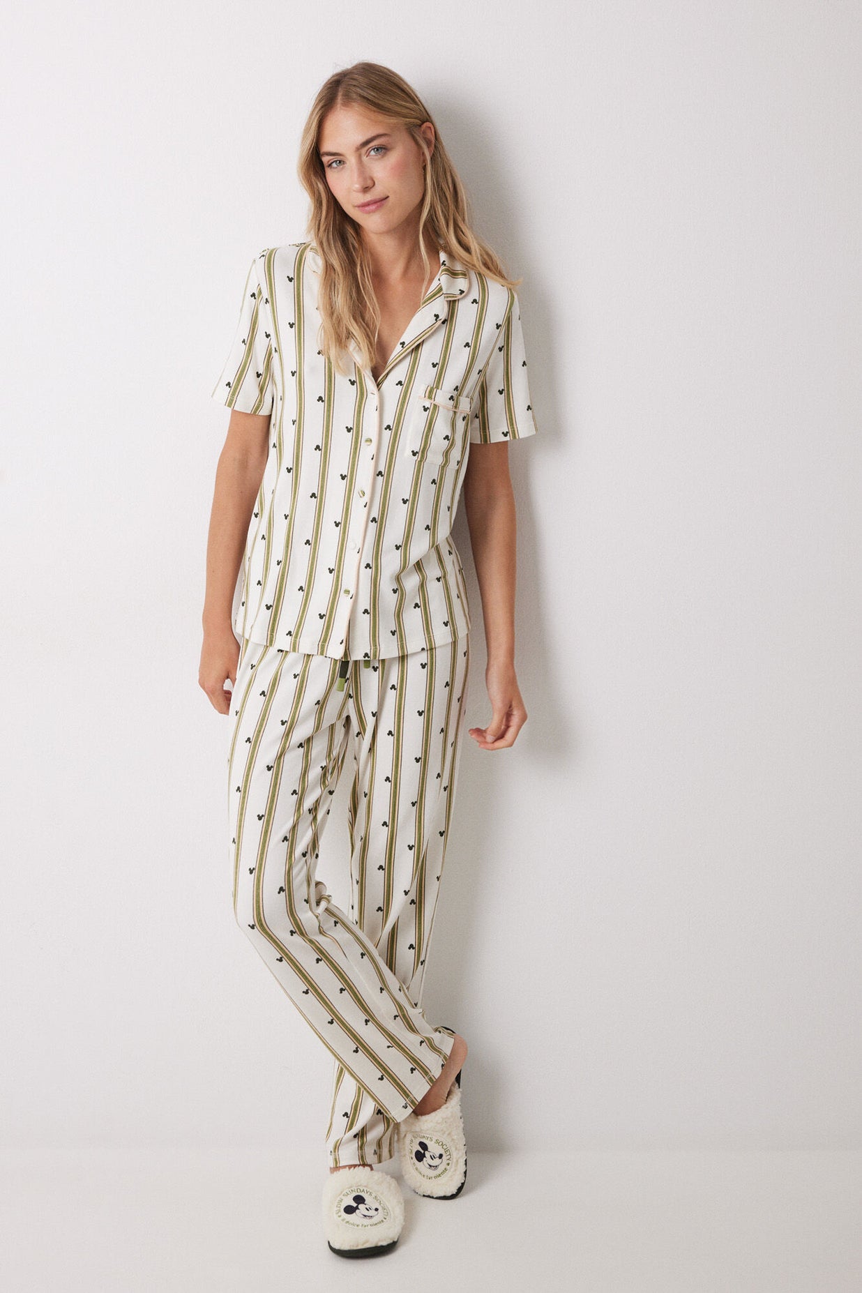 Multicoloured Pyjama|Mickey Mouse striped shirt pajamas|Womens