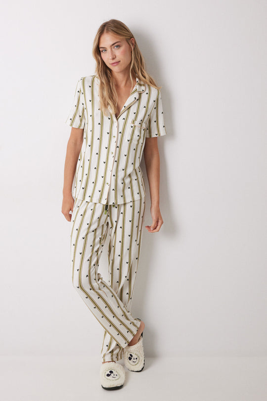 بيجاما قميص مخططة بطبعة ميكي ماوس لعشاق ديزني