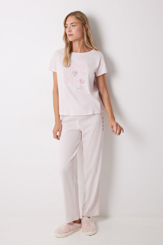 بيجاما وردية من القطن 100% بطبعة قلوب ناعمة