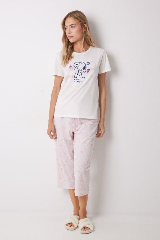 100% cotton white and pink Capri pajamas