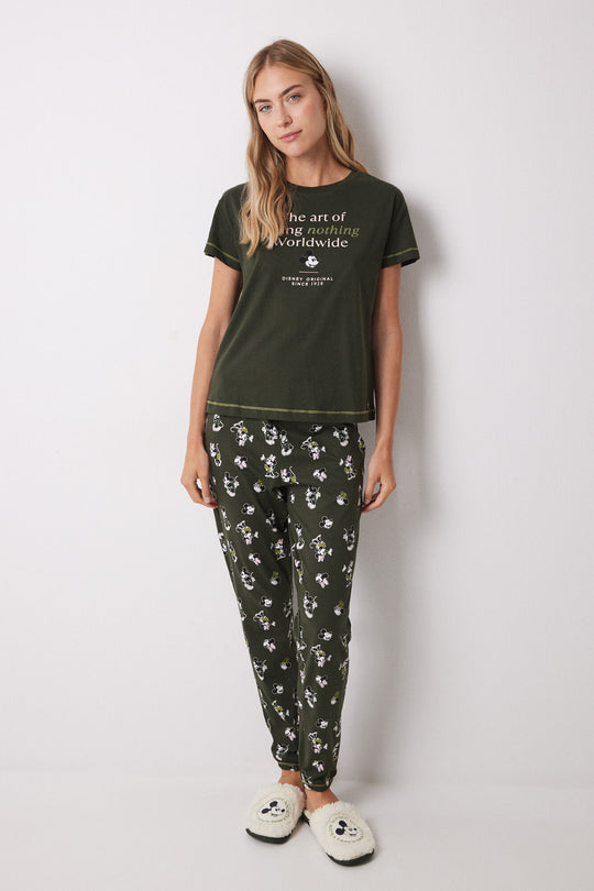 بيجاما طويلة من القطن بشخصيتي ميكي وميني ماوس بأكمام قصيرة