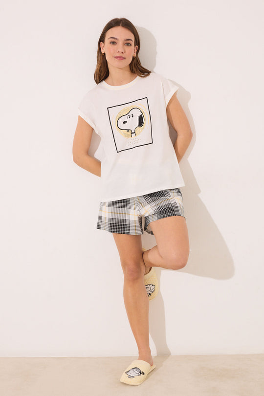 Snoopy cotton short pyjamas with checkered pattern
