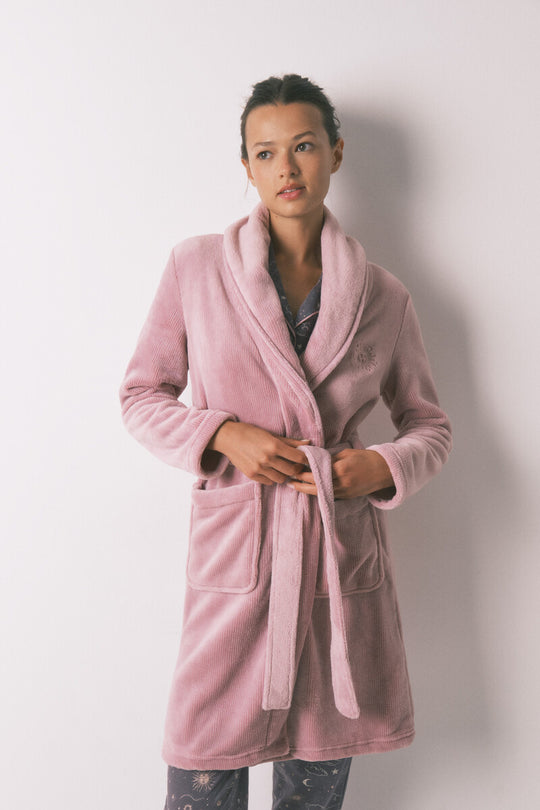 Pink fleece fleece midi robe