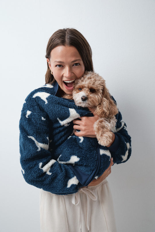 Blue fluffy dog jacket